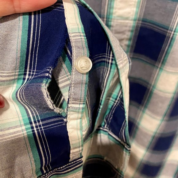 Banana Republic Pinpoint Oxford Shirt Green Plaid - Picture 9 of 9